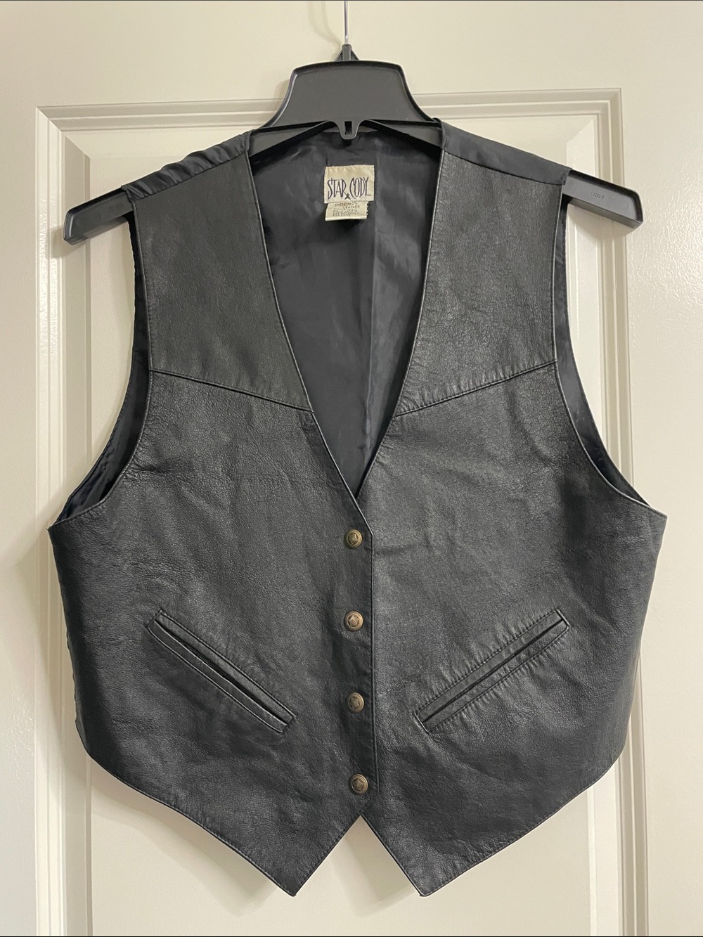 Star Cody Vintage Black Leather Vest Size Large